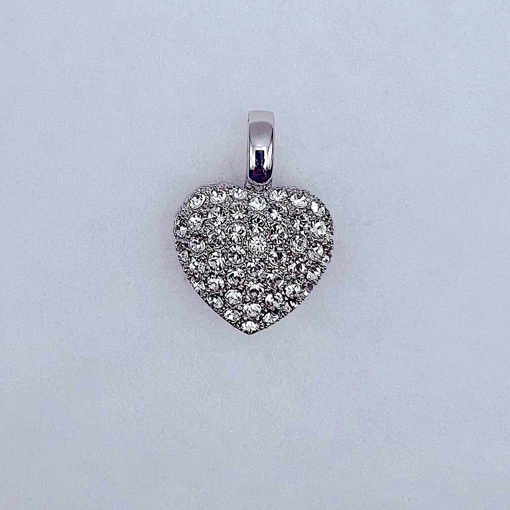 Vintage Nolan Miller Pave CZ Puff Heart Sterling Silver Enhancer